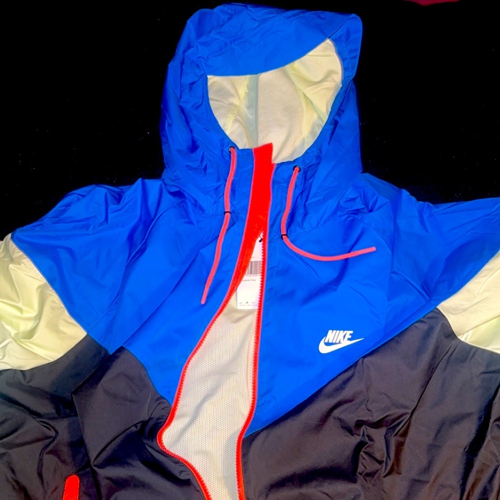 Nike Mens Sportswear Woven Windbreaker Jacket Black Signal Blue Sz LG AT5270-015
